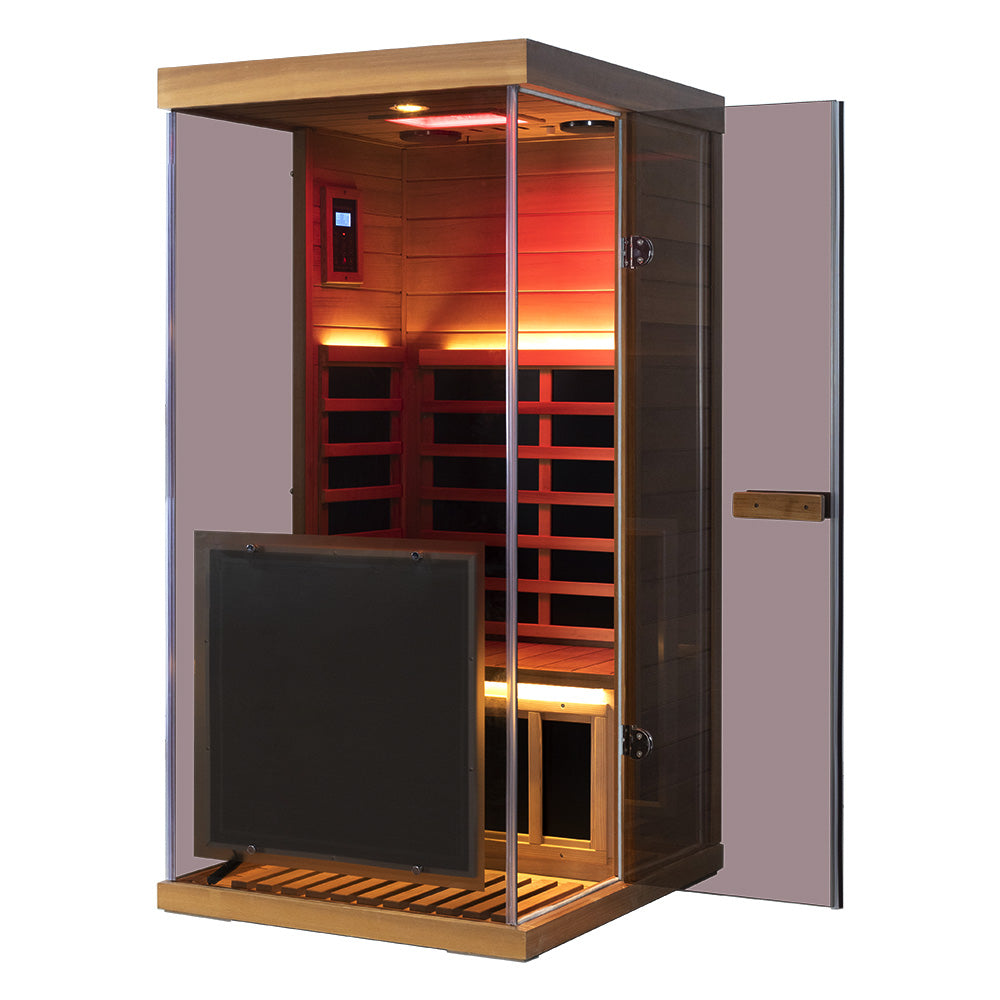 Wizzisauna 909MX Mini 1 Person Infrared Sauna 3 Sides Large glass panels